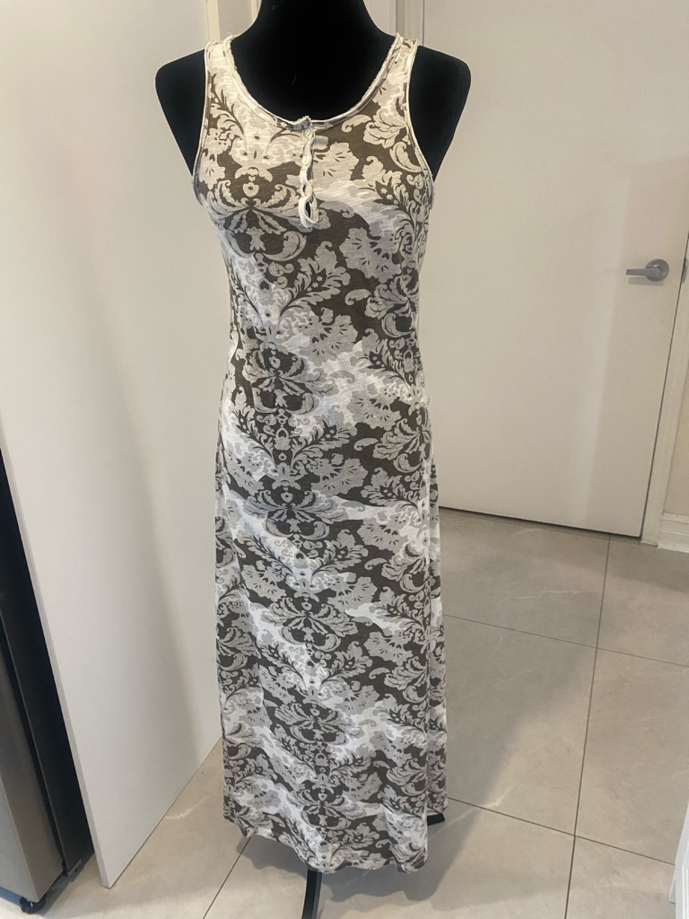 ANGELA MARA Cotton Maxi sleeveless Tan/brown Floral Dress Size Small